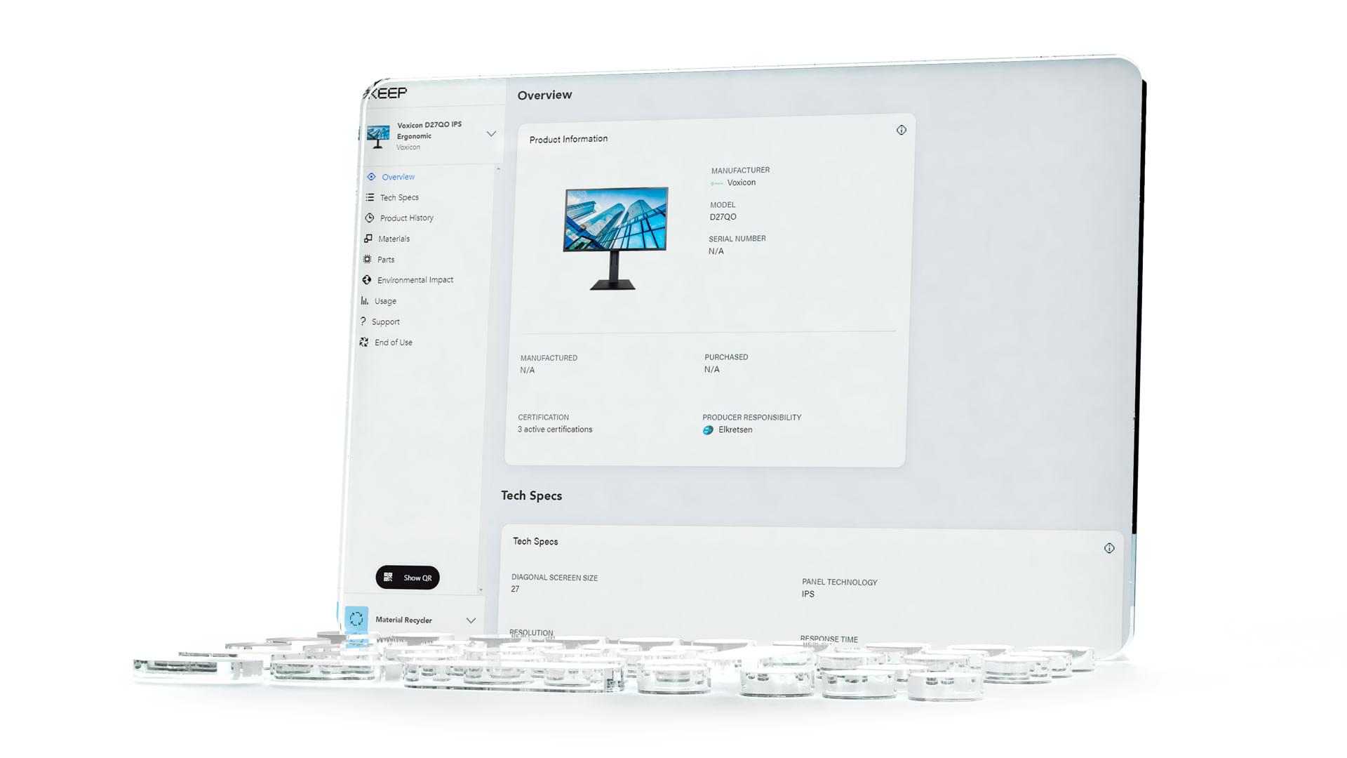 Dator-liknande prototyper som visar webbapplikationen Keep.